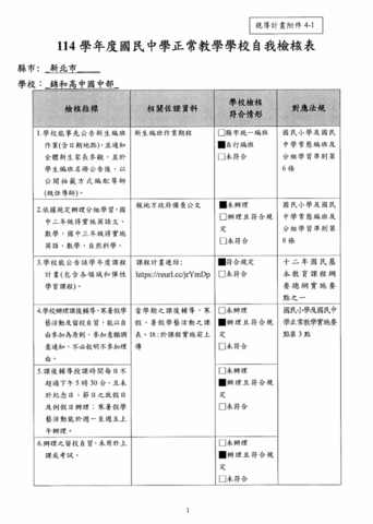114學年度錦和高中正常教學學校公告資料及自我檢核表圖片