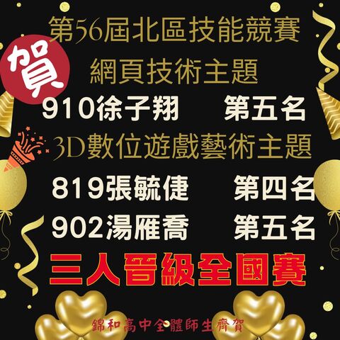 技藝班學生參加第56屆全國技能競賽北區區賽,表現亮眼